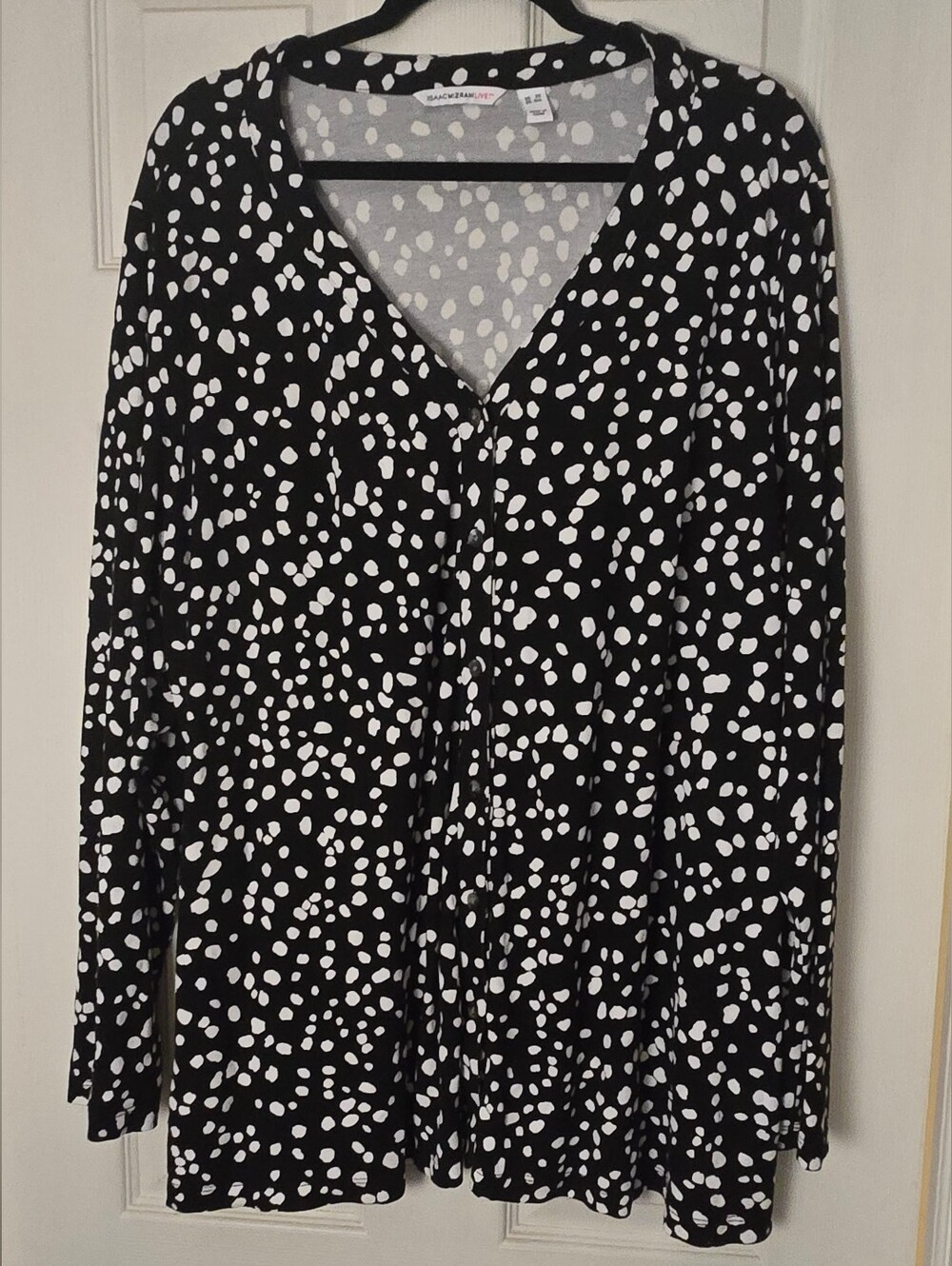 Black and White Polka Dot V-Neck Blouse